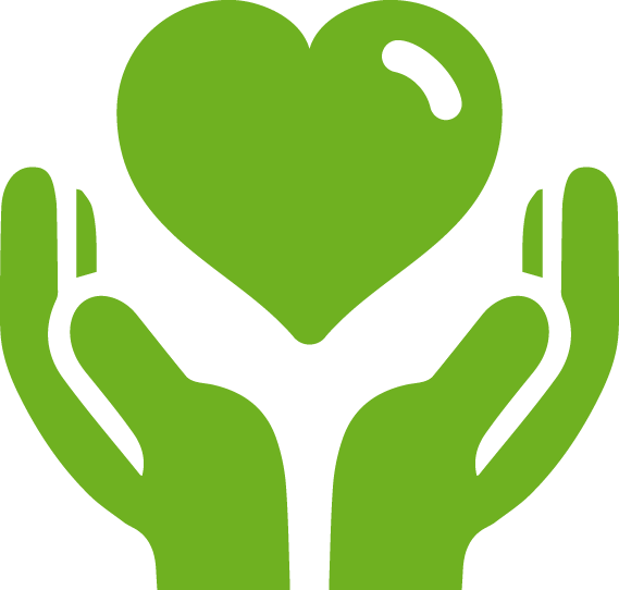 Grünes Symbol mit Hände, die ein Herz halten